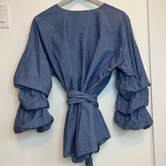 Design Lab Cotton Puff Sleeve Wrap Top - Picture 4 of 6